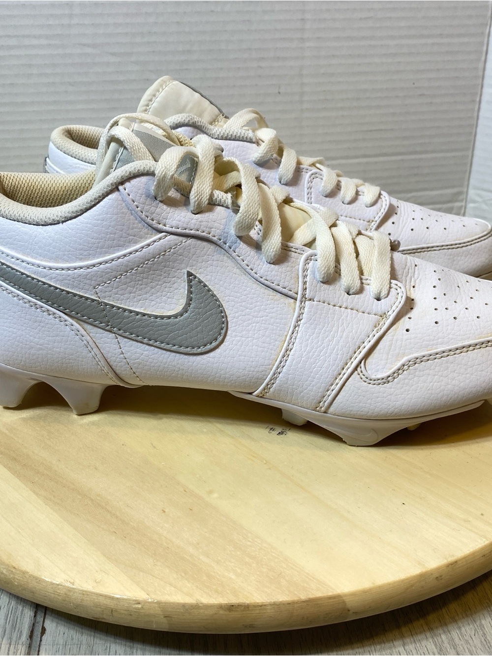 Nike Air Jordan 1 Low TD Football Cleats White Leather/Grey Fog FJ6245-101 Sz 10